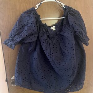 Terra&Sky Navy On/Off Shoulder Cotton Eyelet Top-1X